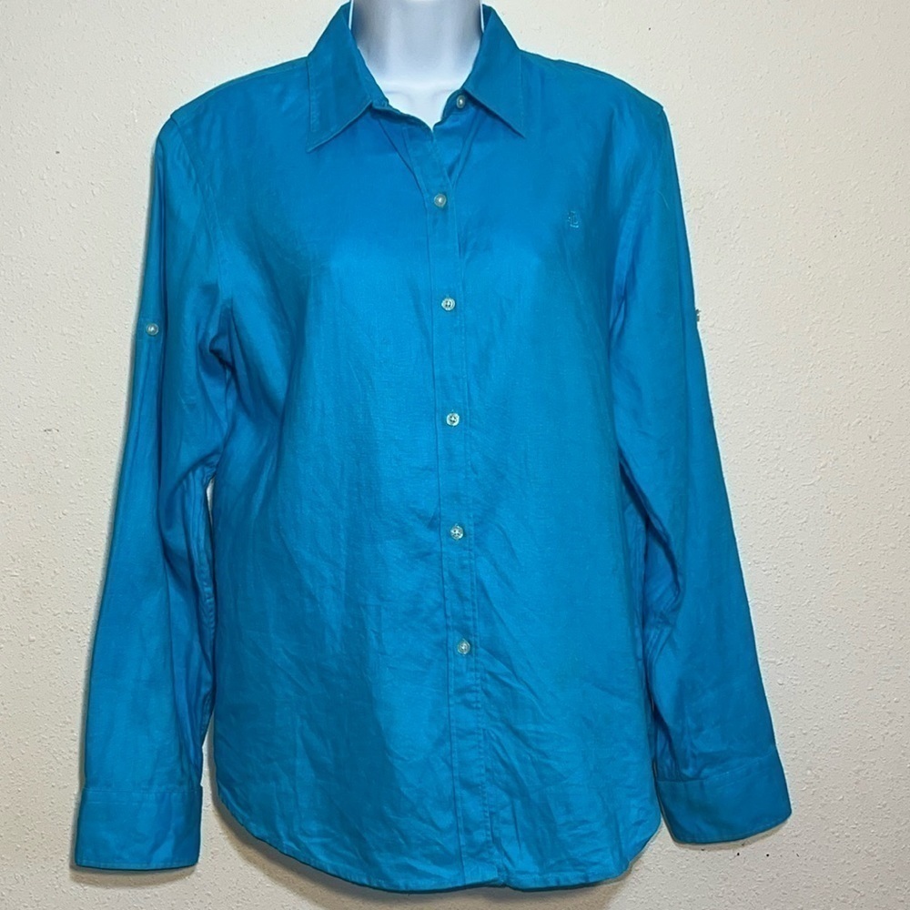 Lauren Ralph Lauren 100% Linen Long Sleeve Button Down Shirt Size Medium
